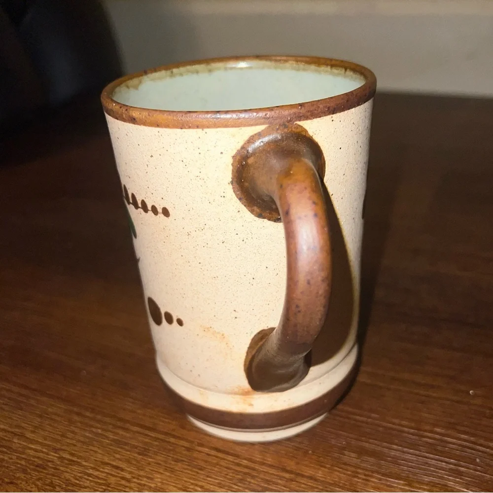 Vintage Tonala Mexican Pottery Folk Art Stoneware Rustic Tan Mug Floral Design - Picture 7 of 10